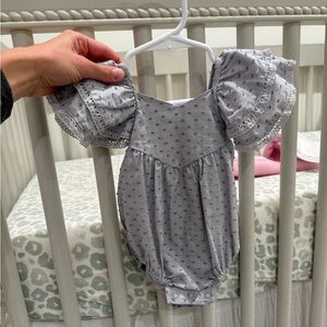 Rylee+Cru Roxy Romper, Baby Girl in Dusty Blue